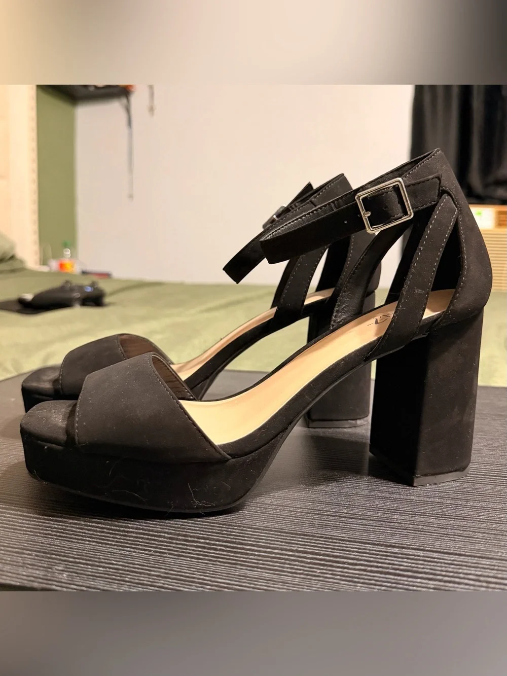 Black Platform Block Heel Sandals with Ankle Strap